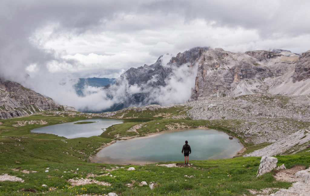Male hiker in the Italian Dolomites Mountains